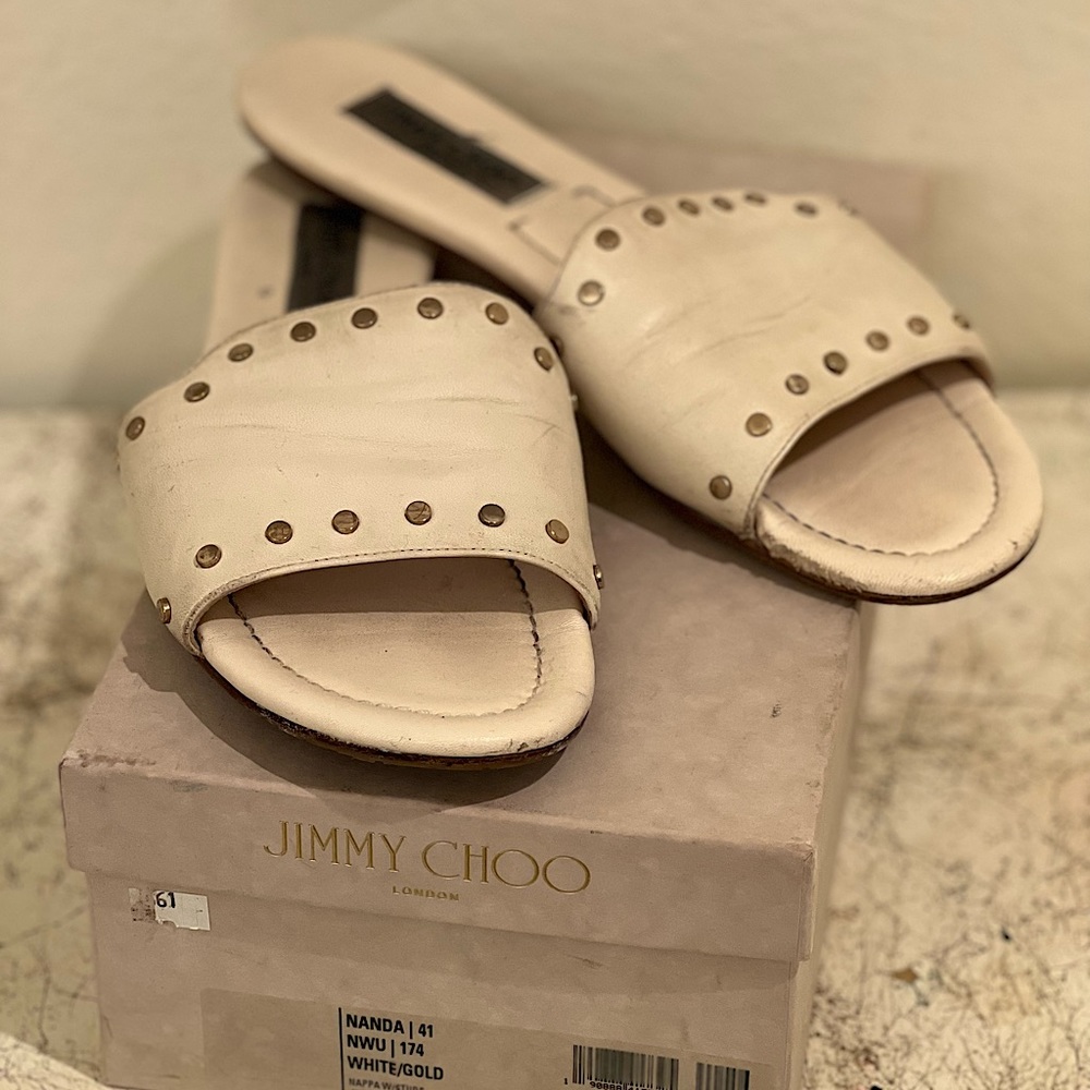 Jimmy Choo. Size 41 Nanda Sandal. White/Gold. Comes with box